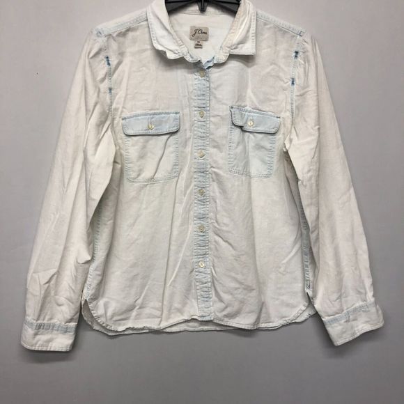 J Crew Women Bleached-out chambray Shirt Blouse Top Size 14 Cotton B239 -2 - Picture 11 of 16